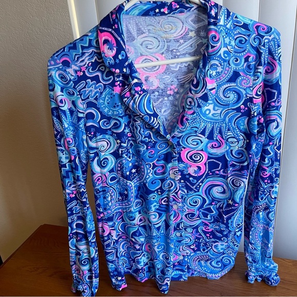 Lilly Pulitzer Other - Lilly Pulitzer Ruffle PJ Button-Up Top Cosmic Kismet Size XS
